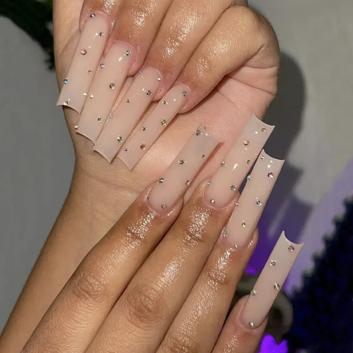 24Pcs Pink Bow Design False Nails Long Ballet Press on Nails with Pearl Wearable Coffin Fake Nails French Square Finger Nail