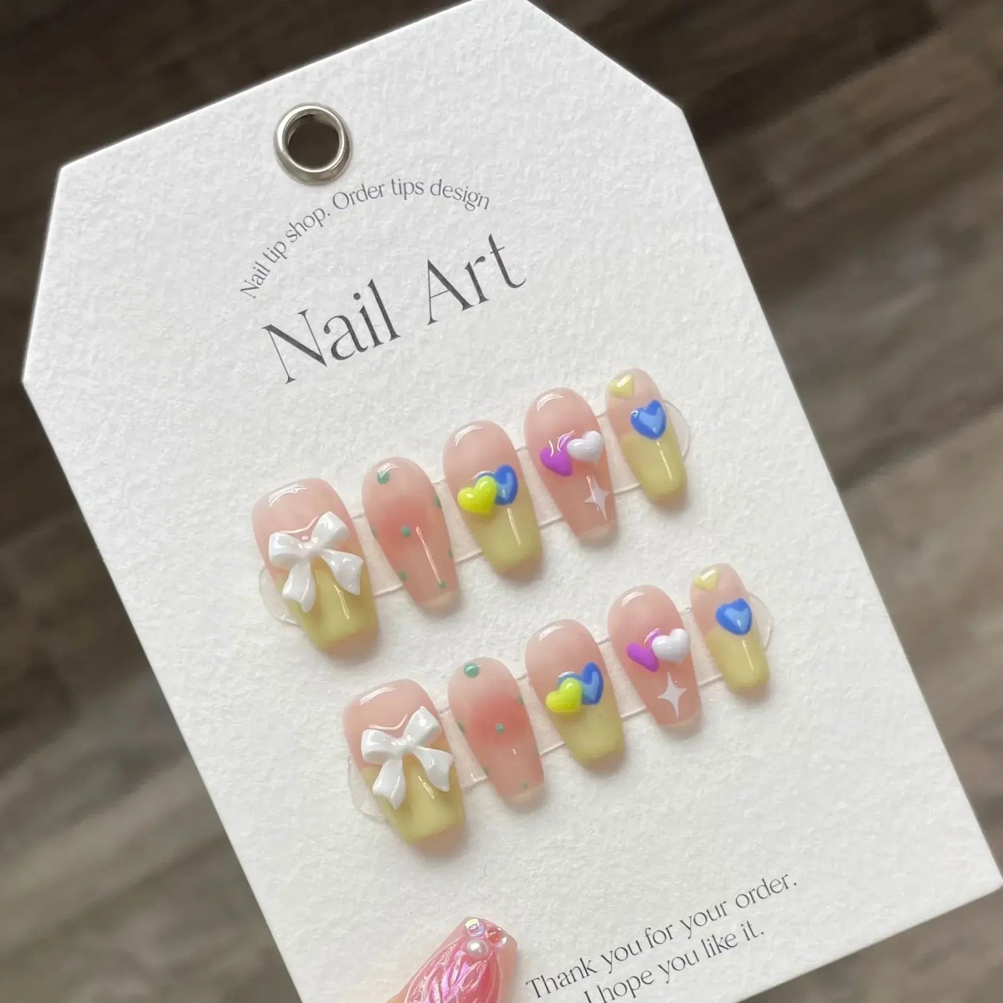 10pcs detachable Handmade kawaii false nails with glue full cover stick on nails with design dopamine bubble love girl press on - - DYAVOR®