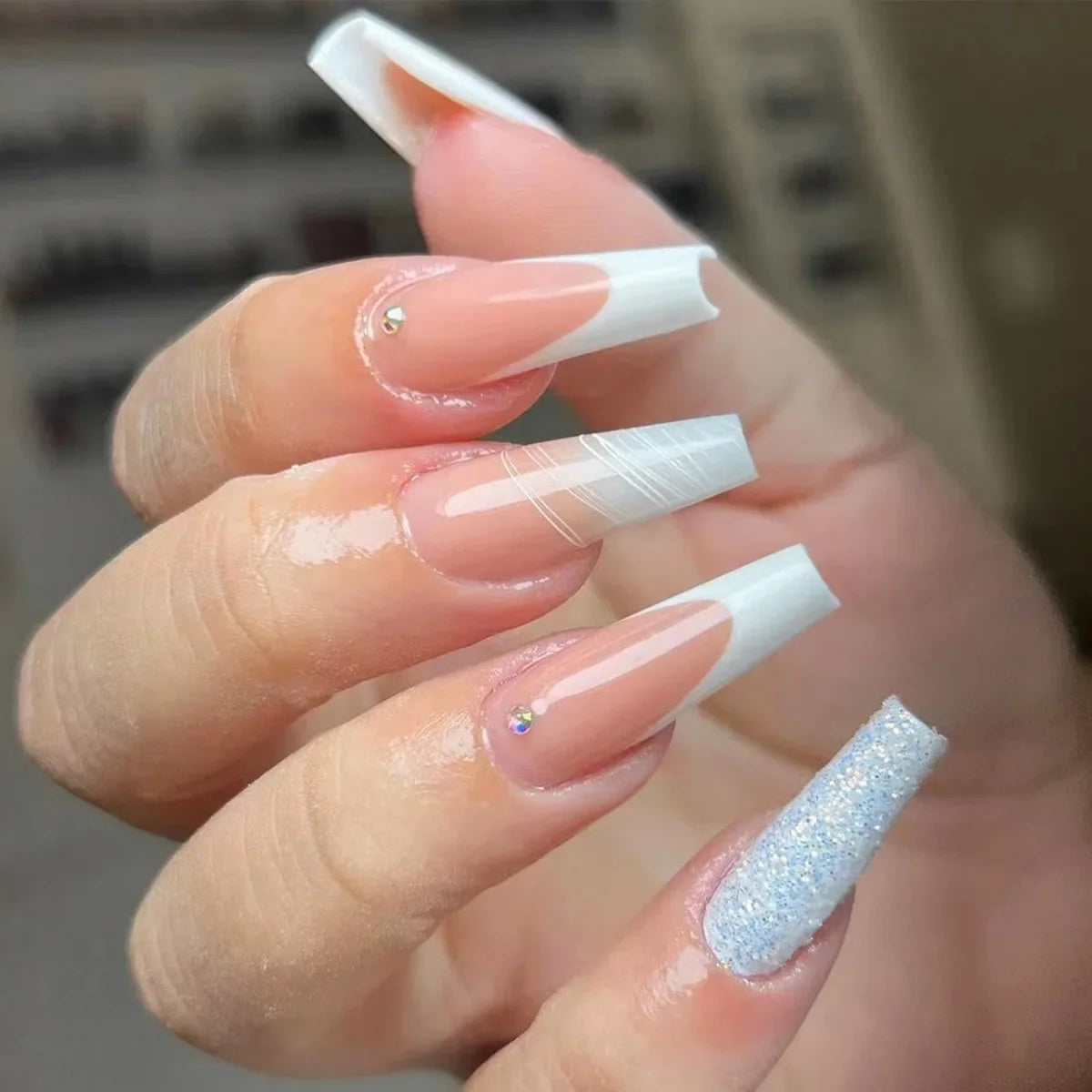 wearable full cover long ballet French coffin white False Nails with glue matte red black pink white artificial nails press on -  - DYAVOR®