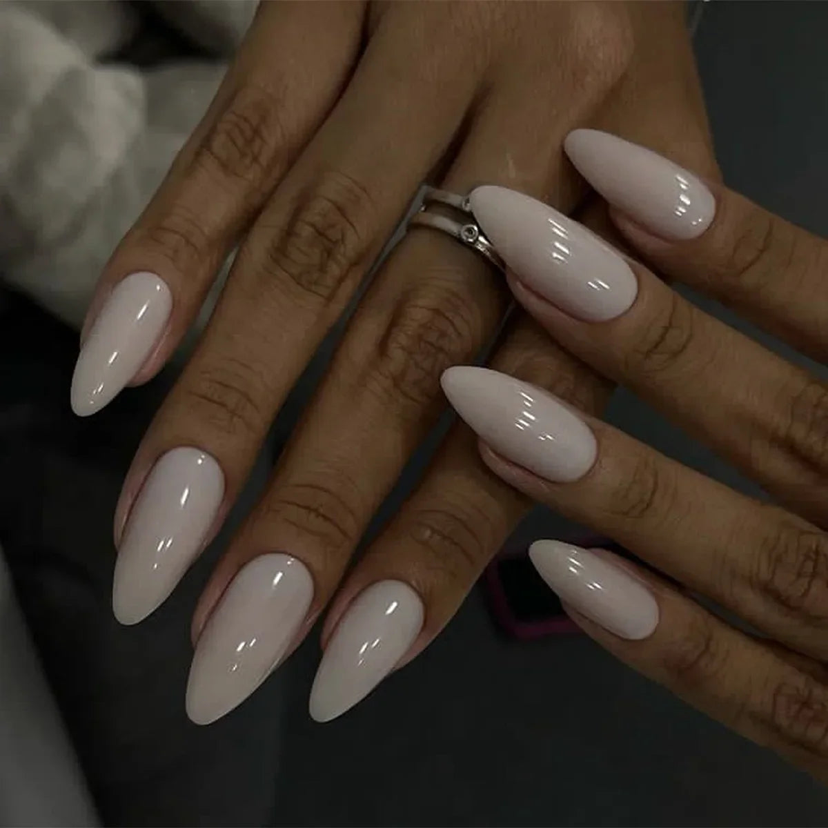 24Pcs Frosting False Nail almond with Golden Glitter Designs French Rhinestone Manicure Stiletto Fake Nails Set Press on Nails