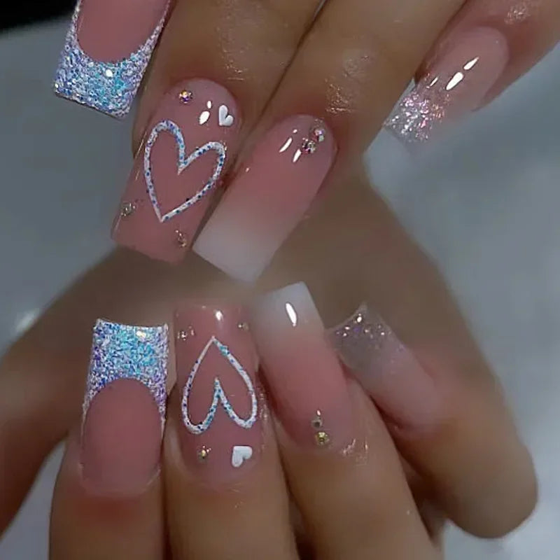 24pcs removeable false nails with glue Gradient Shinny brown coffin glitter Ballet press on nails long full cover fake nails tip - - DYAVOR®