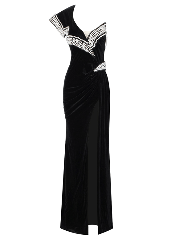 Black One Shoulder Maxi Dress with Slit - - DYAVOR®