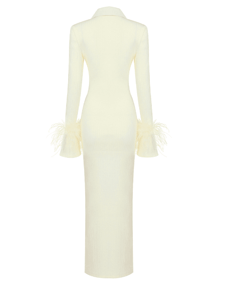Milk Knitted Maxi Dress with Feathers - - DYAVOR®