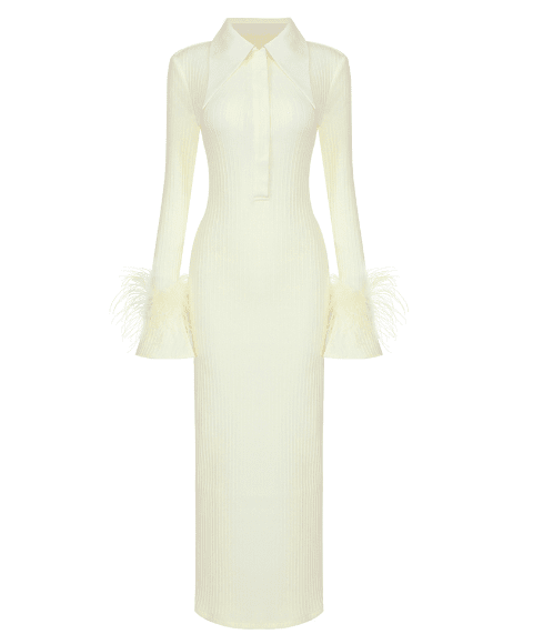 Milk Knitted Maxi Dress with Feathers - - DYAVOR®