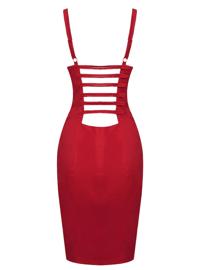 Red Satin Midi Dress - - DYAVOR®