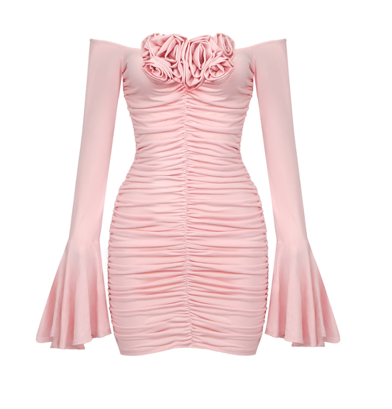 Open Shoulders Pink Mini Dress - - DYAVOR®