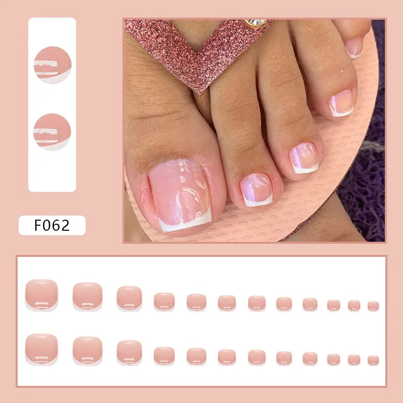 24pcs Wearable White-Edged French Manicure Toenails Full Cover Press On Fake Toenails DIY Artificial Acrylic False Toenails - - DYAVOR®