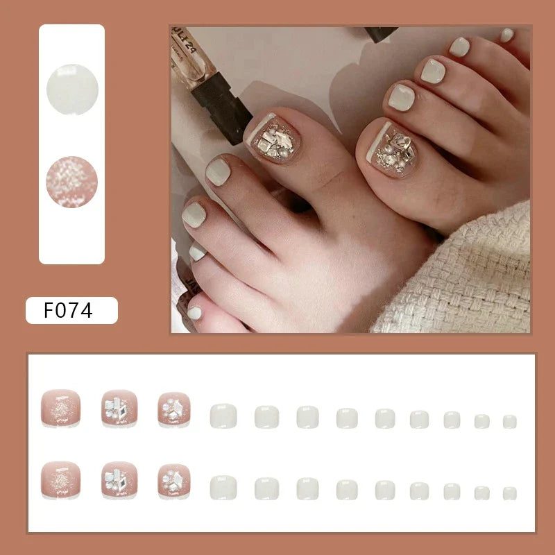 24pcs Wearable White-Edged French Manicure Toenails Full Cover Press On Fake Toenails DIY Artificial Acrylic False Toenails - - DYAVOR®