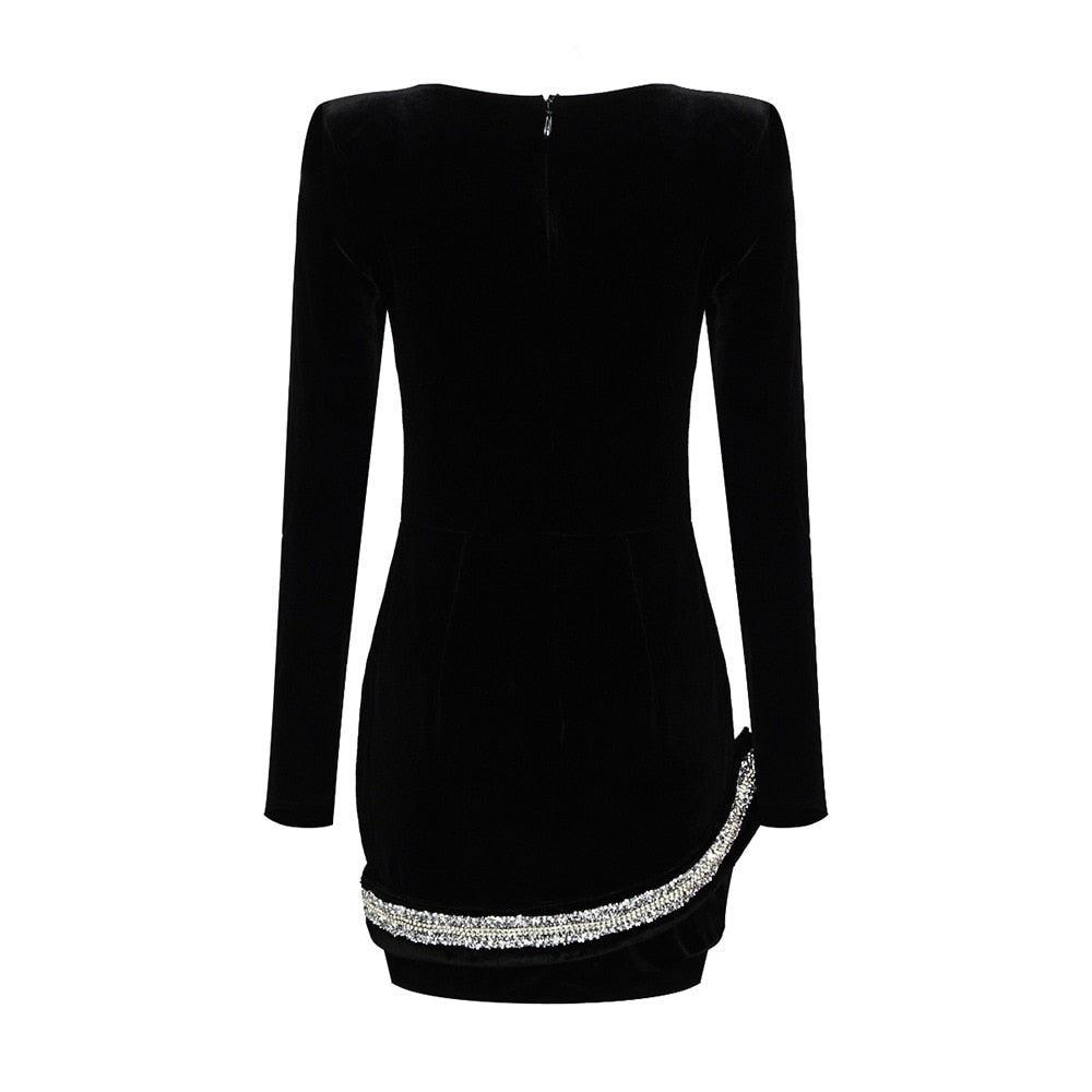 Black Velvet Mini Bodycon Dress - - DYAVOR®