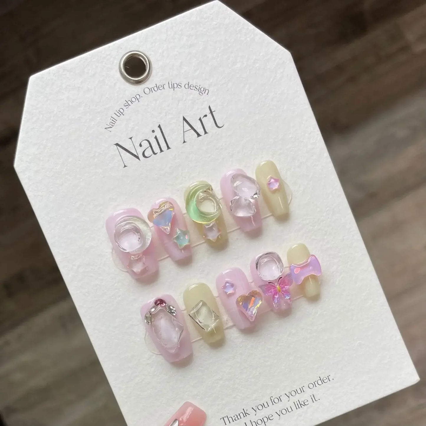 10pcs detachable Handmade kawaii false nails with glue full cover stick on nails with design dopamine bubble love girl press on - - DYAVOR®