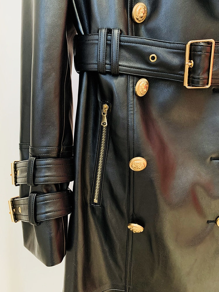 Leather Long Trench Over Coat - Trench Coat - DYAVOR®