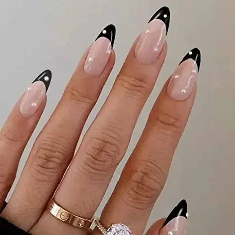 24Pcs French Almond False Nails Glitter with Rhinestones Wearable Fake Nails Artificial Simple Full Cover Press on Nails Tips - - DYAVOR®