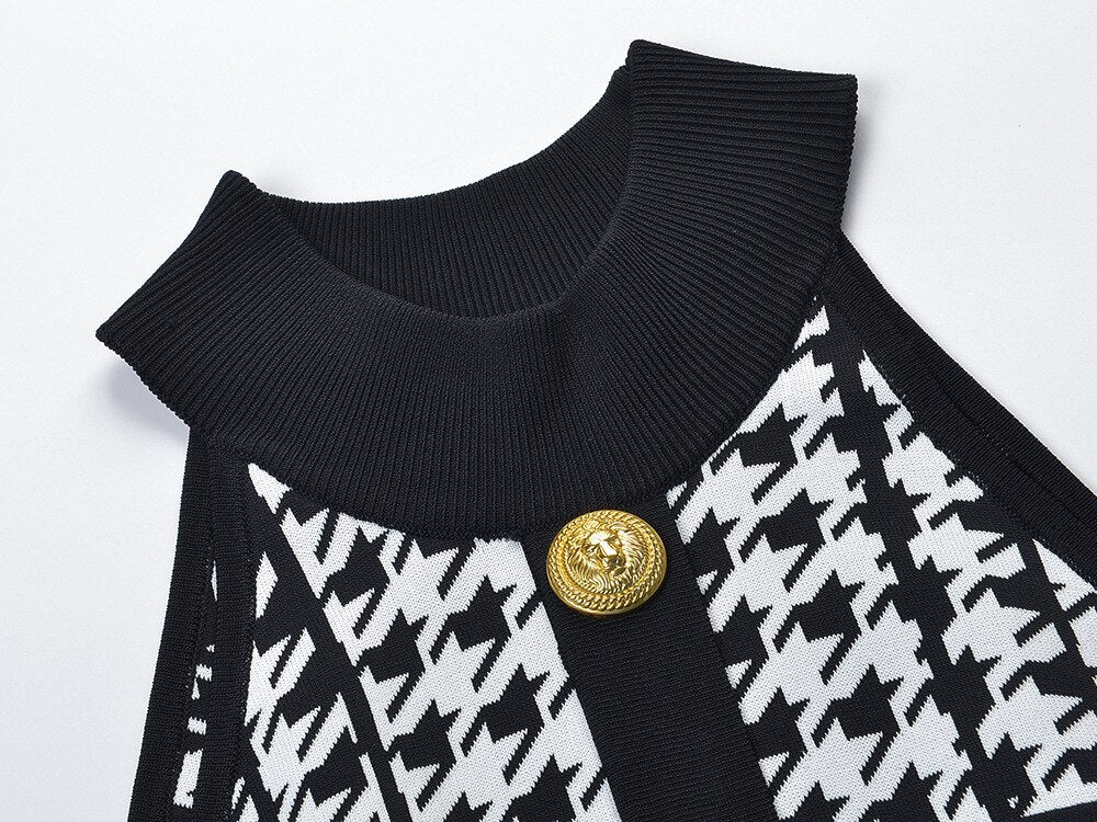 Houndstooth Pattern Knit Dress - - DYAVOR®