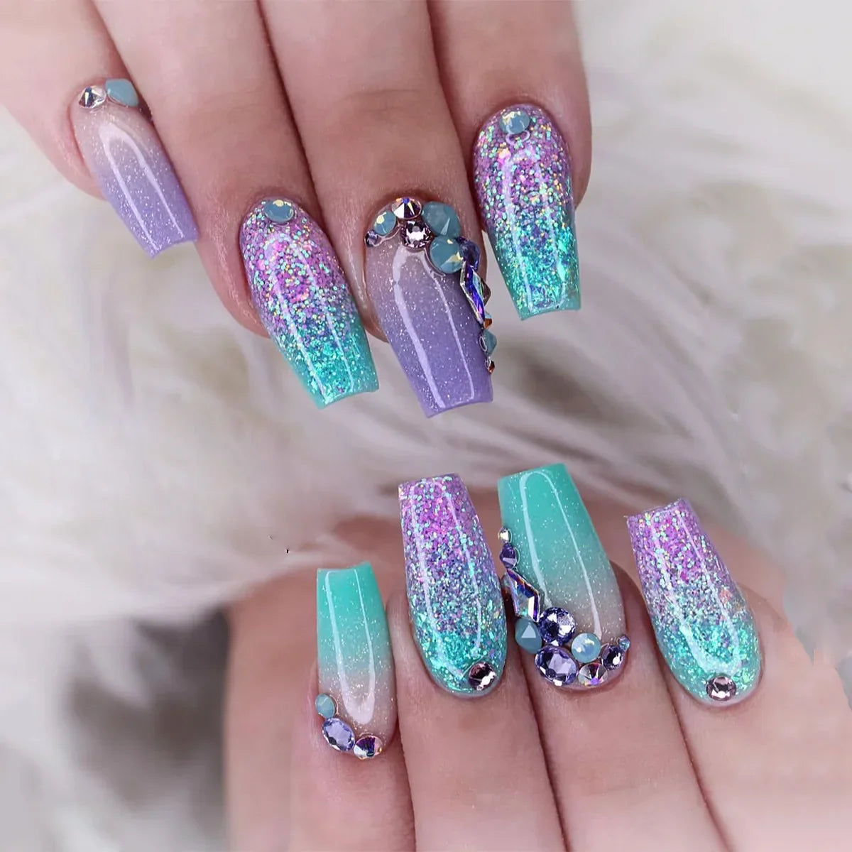24pcs removeable false nails with glue Gradient Shinny brown coffin glitter Ballet press on nails long full cover fake nails tip
