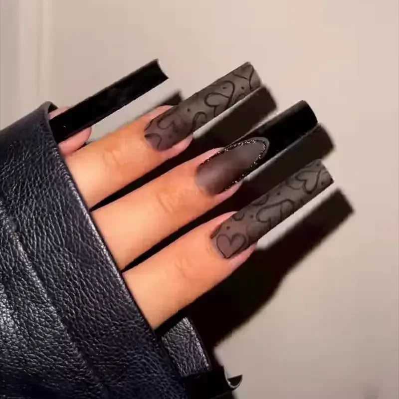 wearable full cover long ballet French coffin white False Nails with glue matte red black pink white artificial nails press on - - DYAVOR®