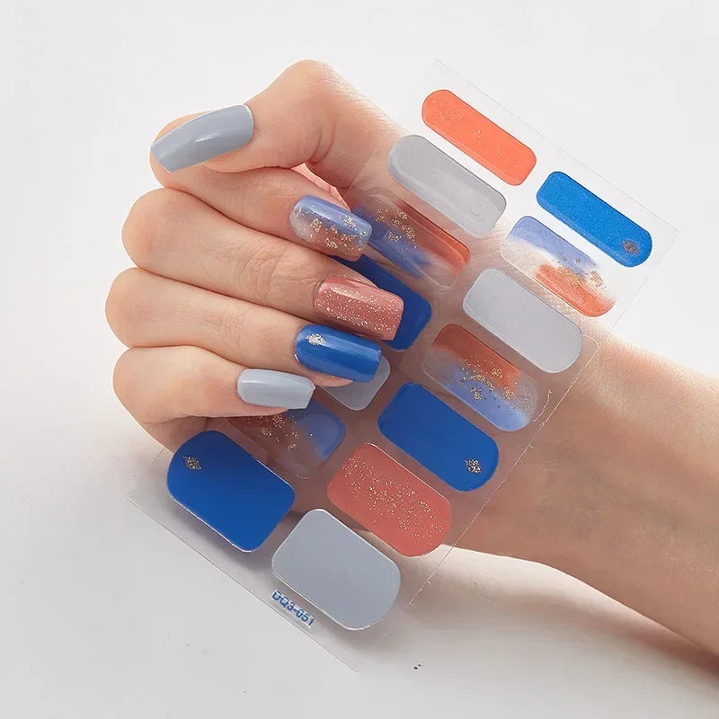 Semi Cured Gel Nails Art Stickers Fashion Solid Color Manicure Decal UV LED Lamp Need Gel Nail Decals Nail Sticker Decoration - - DYAVOR®