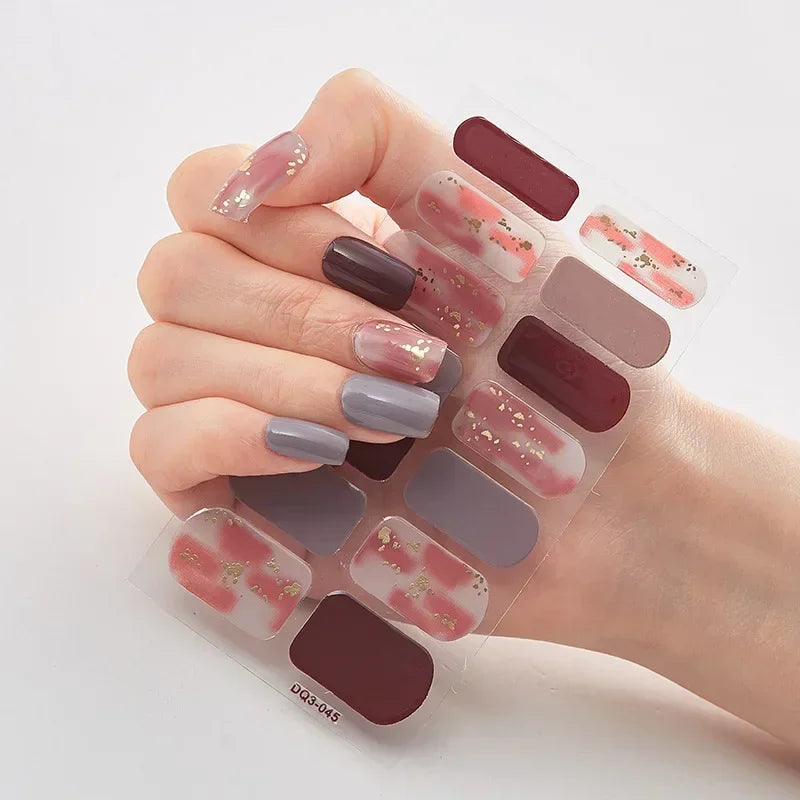 Semi Cured Gel Nails Art Stickers Fashion Solid Color Manicure Decal UV LED Lamp Need Gel Nail Decals Nail Sticker Decoration - - DYAVOR®