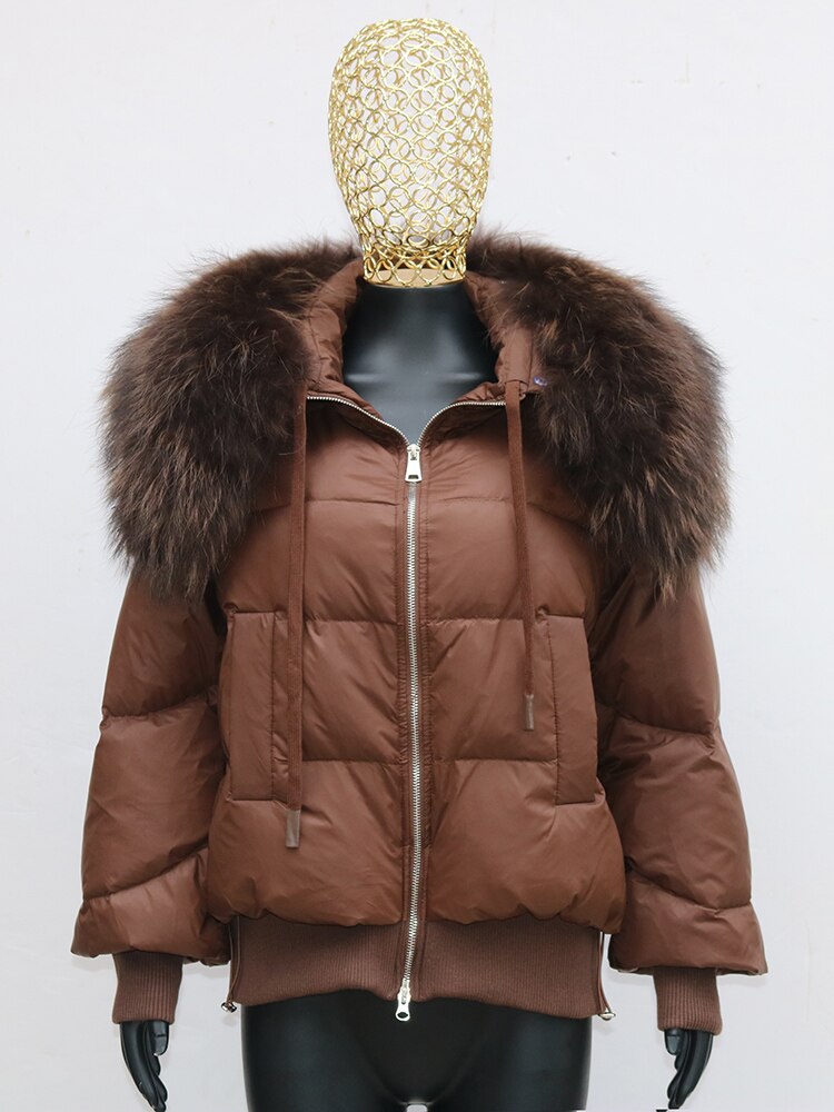 Winter Puffer Jacket Women Thick Warm Short Parkas Real Natural Raccoon Fur Female Loose 90% White Duck Down Coat - - DYAVOR®