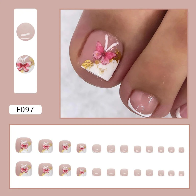 24pcs Wearable White-Edged French Manicure Toenails Full Cover Press On Fake Toenails DIY Artificial Acrylic False Toenails
