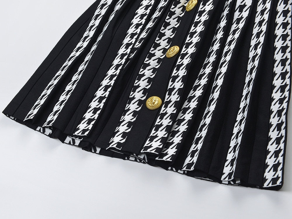 Houndstooth Pattern Knit Dress -  - DYAVOR®