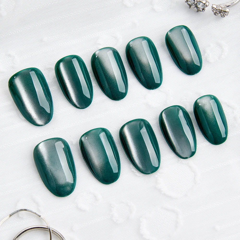 False Nails Set Short Press on False French Cat's Eye Style Nails Art Diamond Finished Fake Nails with Glue Stick-on - - DYAVOR®