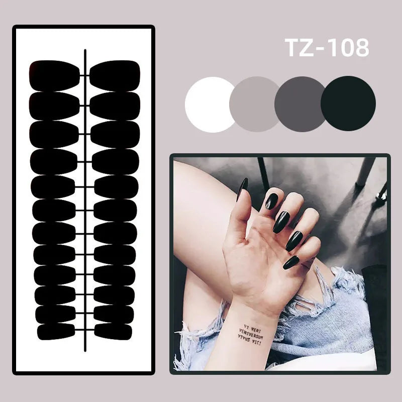 24Pcs Long Ballet Fake Nails Shiny White French Coffin False Nails Simple Wearable Manicure Press on Nails Full Cover Nail Tips - - DYAVOR®