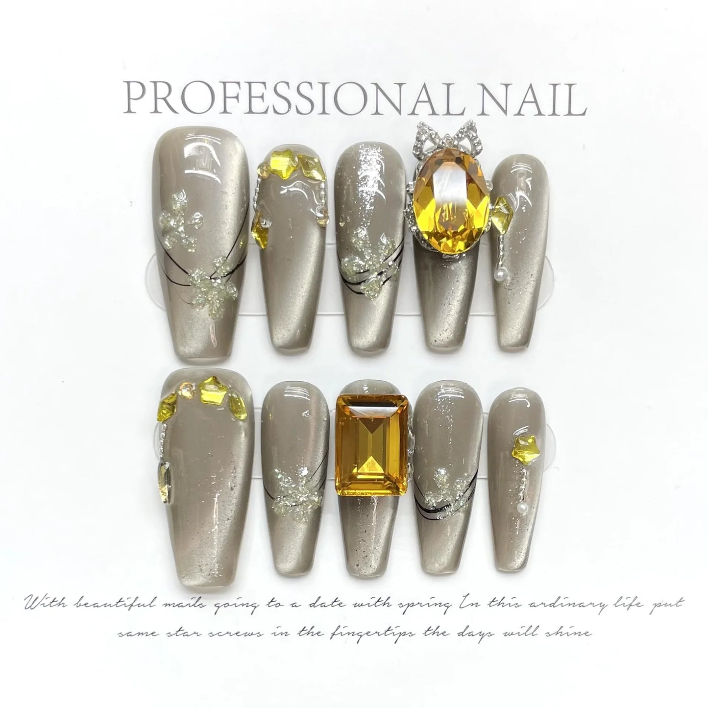 10Pcs Pink Handmade Almond Press on Nails Cat Eye Wearable Rhinestone False Nails Decoration Gradient Manicure Fake Nails Tips - - DYAVOR®