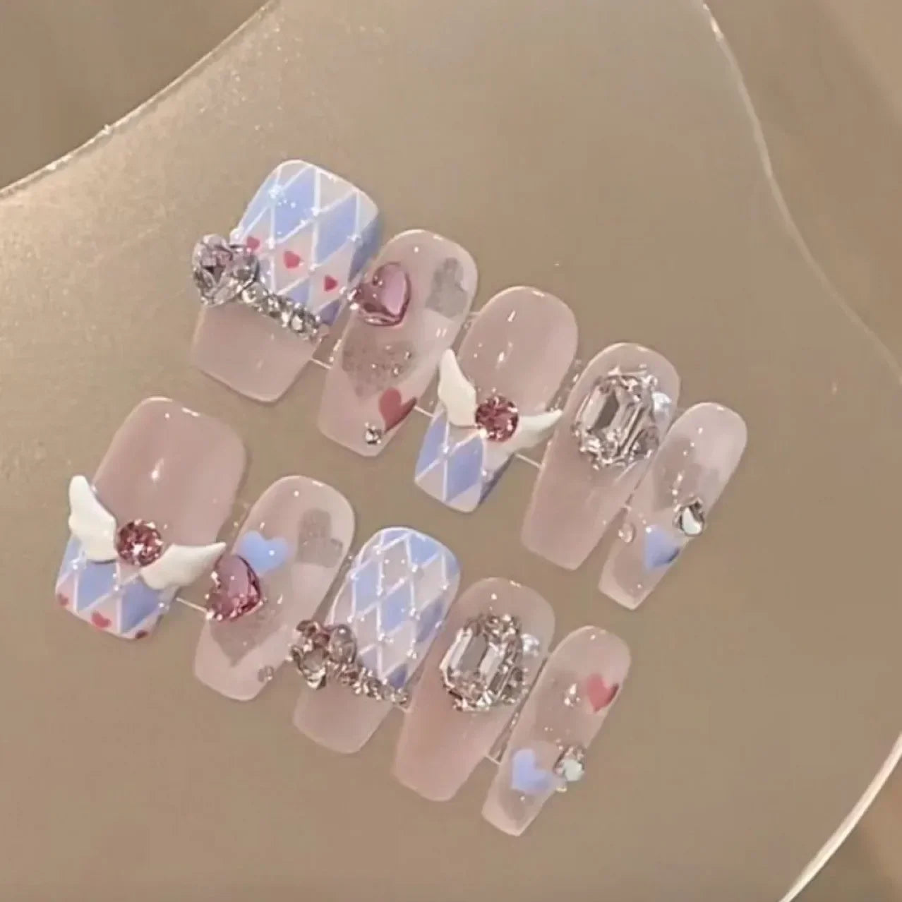 10Pcs Set Frozen Butterfly Handmade Press On Nails False Nails Decoration with Rhinestones Manicure Fake Nails Tips Art Wearable - - DYAVOR®