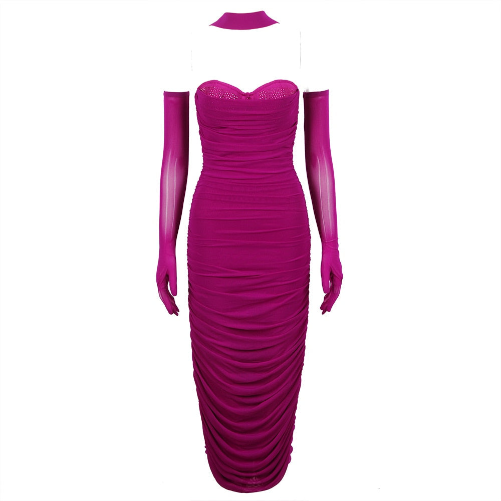 Purple Midi Dress with Gloves - - DYAVOR®