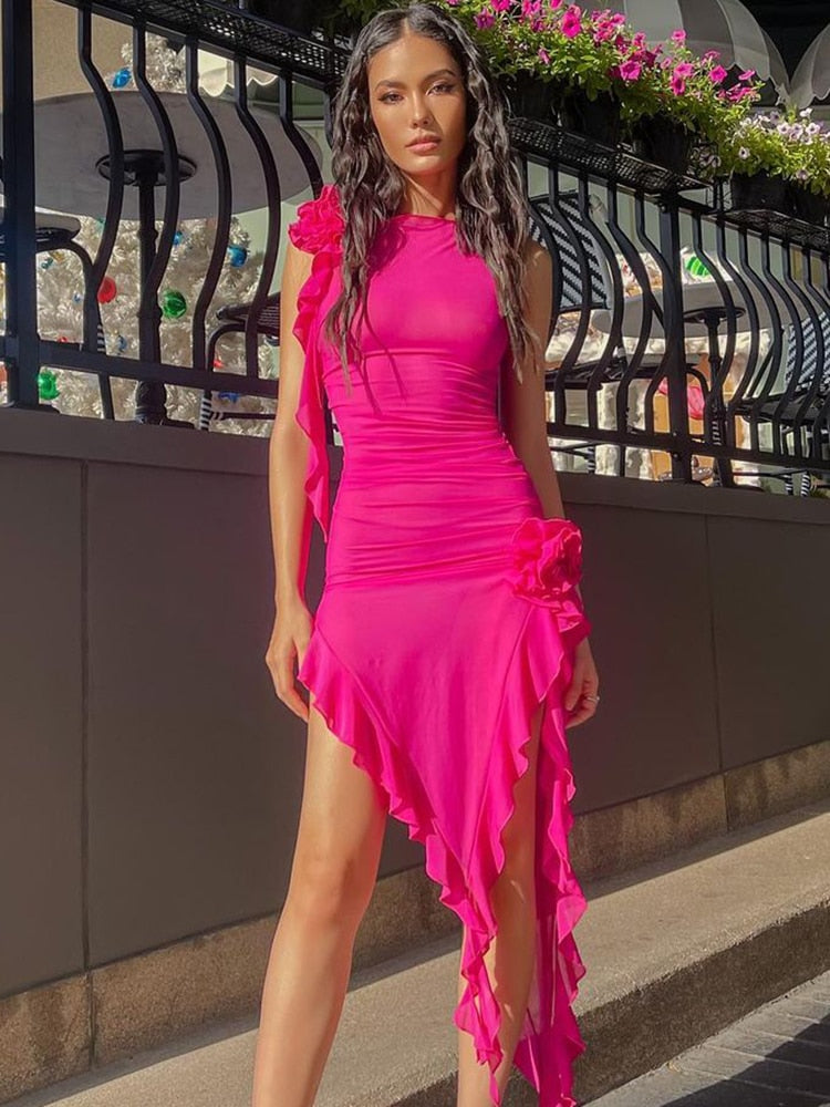 Ruffles Transparent Pink Dress - - DYAVOR®