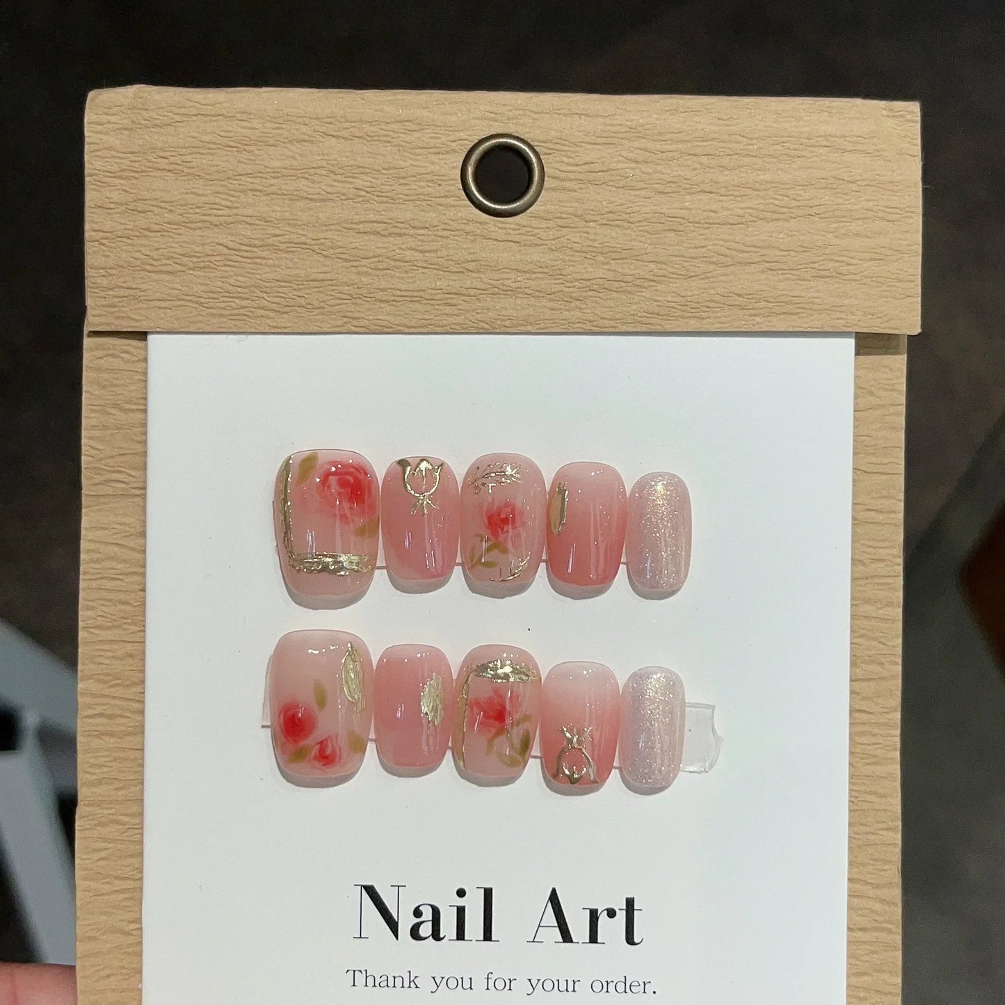 10Pcs Shiny Handmade Press On Nails Short Ballerina Artificial Full Cover Cat Eye Rose Design Fake Nails Wearable Manicure Nails - - DYAVOR®