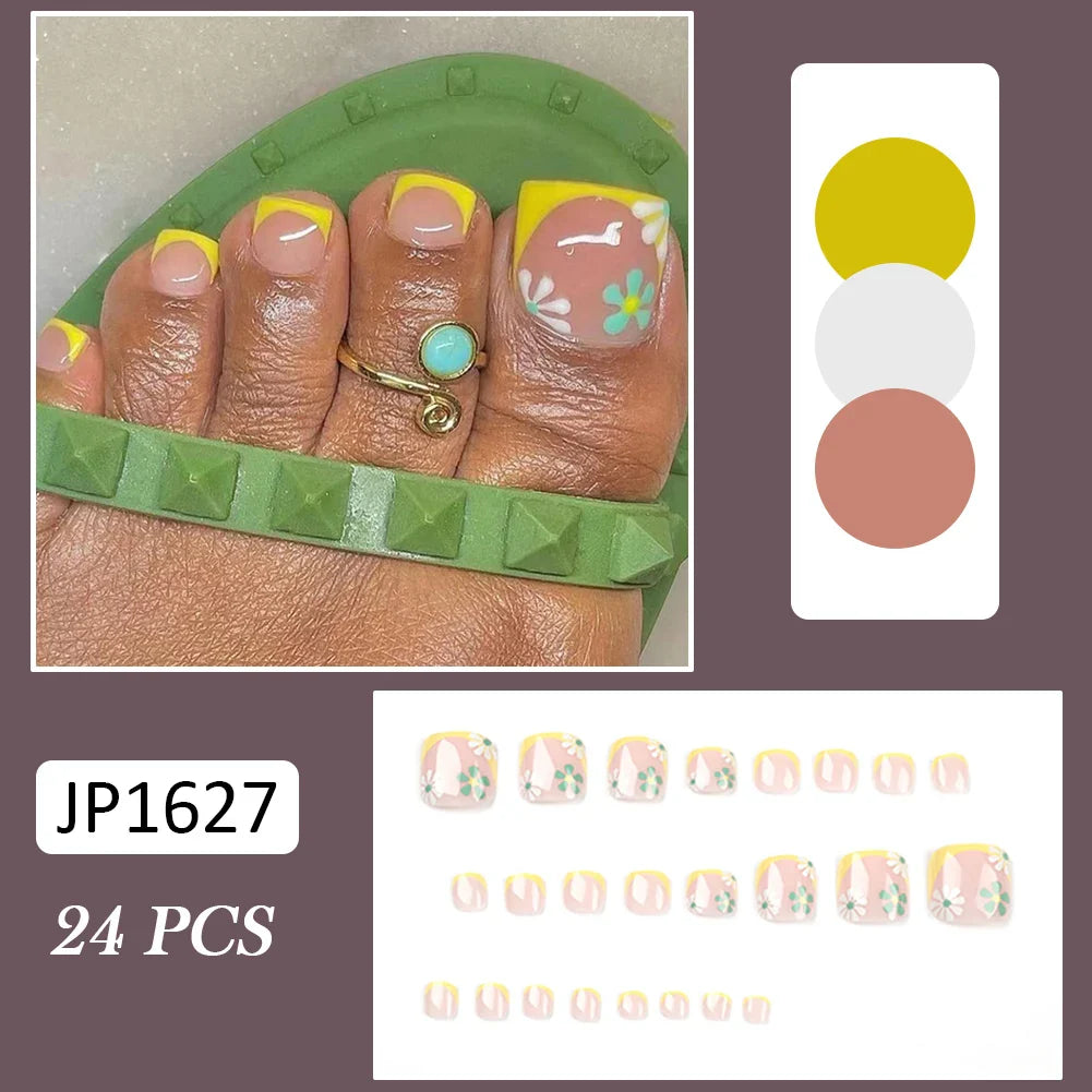 Summer French Toe Nails Set Press On Short Square Acrylic Nail Kits Wearable False Nails Nude Color Fashion Fake Feet Nail Tips - - DYAVOR®