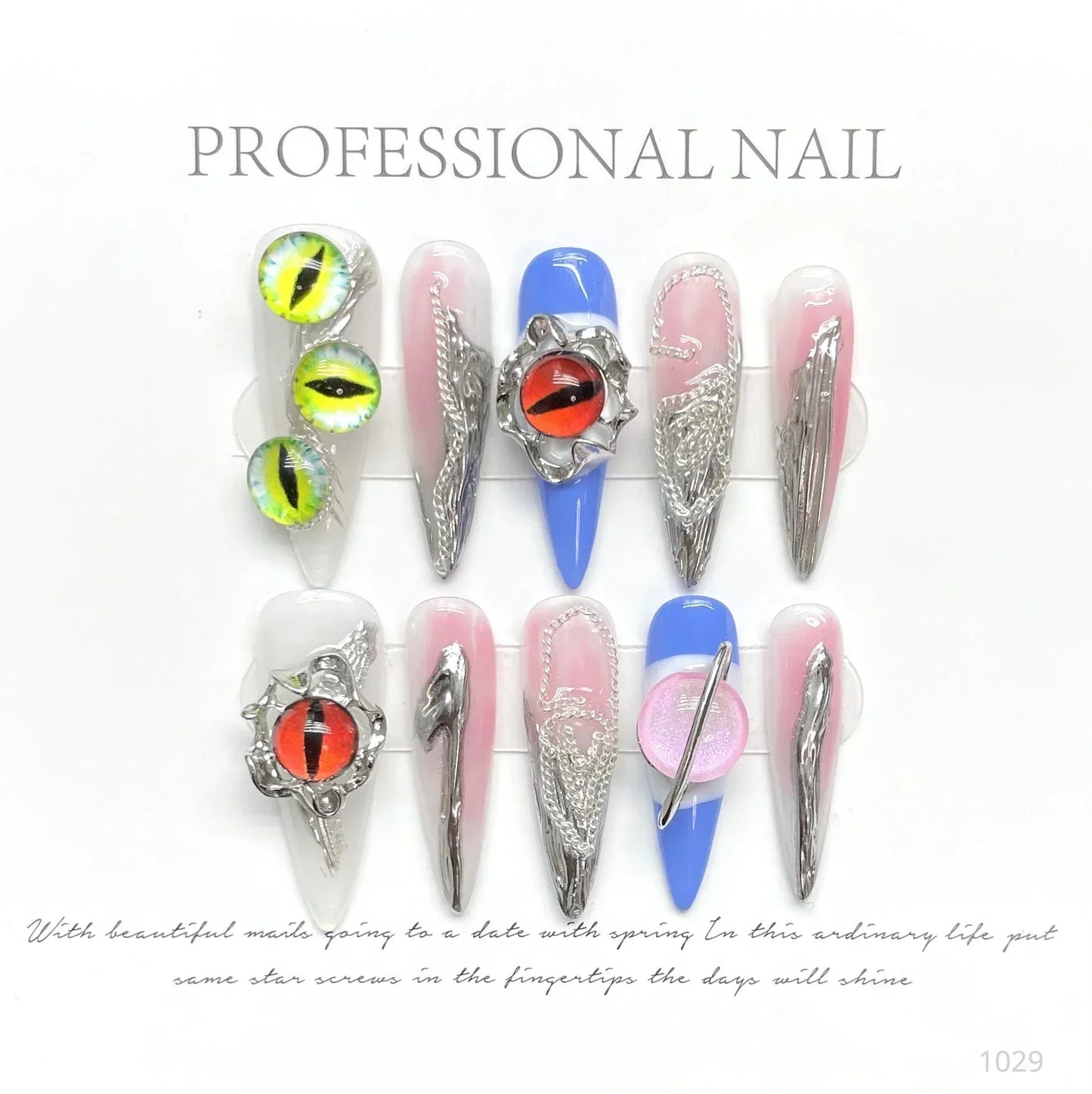 10Pcs Handmade Press On Nails with Eye Little Monster Design Wearable Manicure False Nails Decoration Full Cover Nail Tips Art - - DYAVOR®