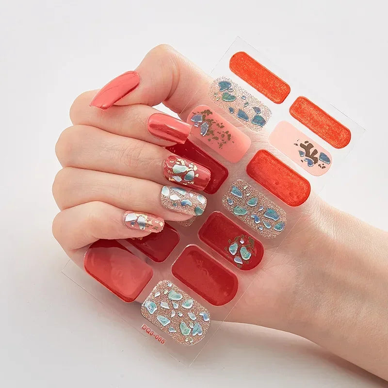Semi Cured Gel Nails Art Stickers Fashion Solid Color Manicure Decal UV LED Lamp Need Gel Nail Decals Nail Sticker Decoration - - DYAVOR®