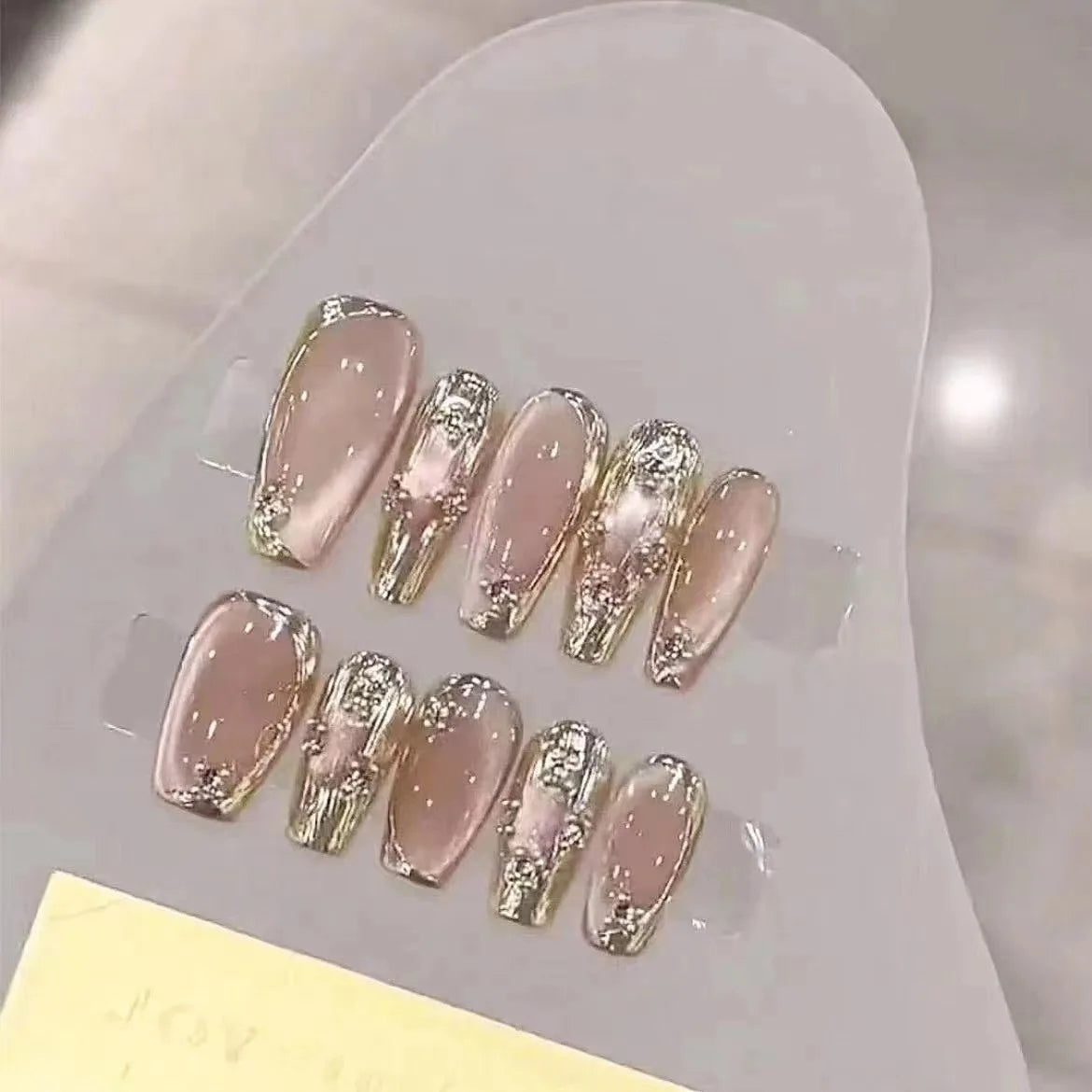 10pcs Cat Eyes Magic Mirror Pink Press On Nails Short Ballet Removeable Manicure Full Cover Long False Nail With Glue Fake Nail - - DYAVOR®