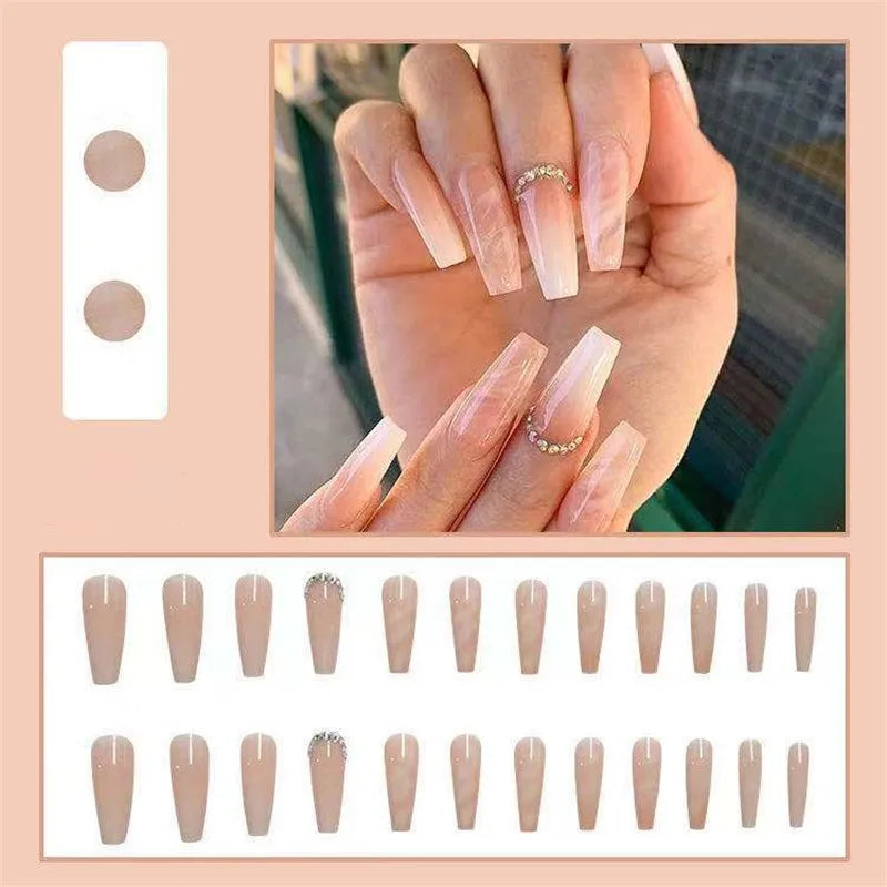 Coffin False Nails Black and White Spotted Cow Pattern Detachable French Ballerina Fake Nails Full Cover Press On Nails Tips - - DYAVOR®