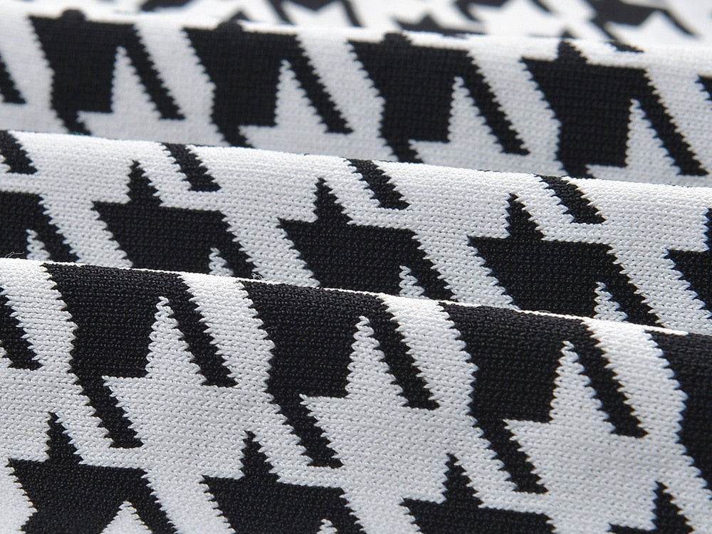 Houndstooth Pattern Knit Dress - - DYAVOR®
