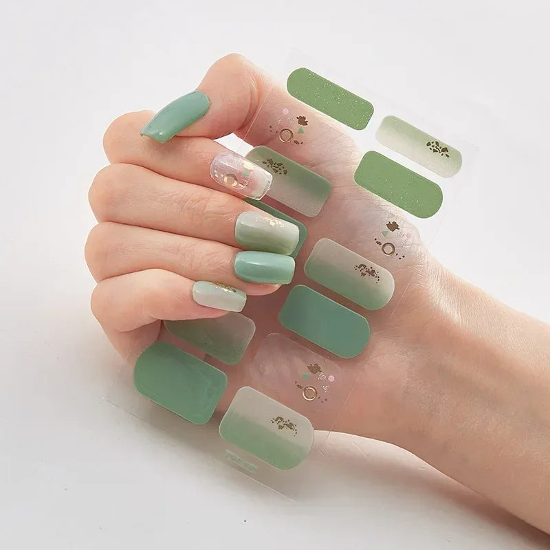 Semi Cured Gel Nails Art Stickers Fashion Solid Color Manicure Decal UV LED Lamp Need Gel Nail Decals Nail Sticker Decoration - - DYAVOR®