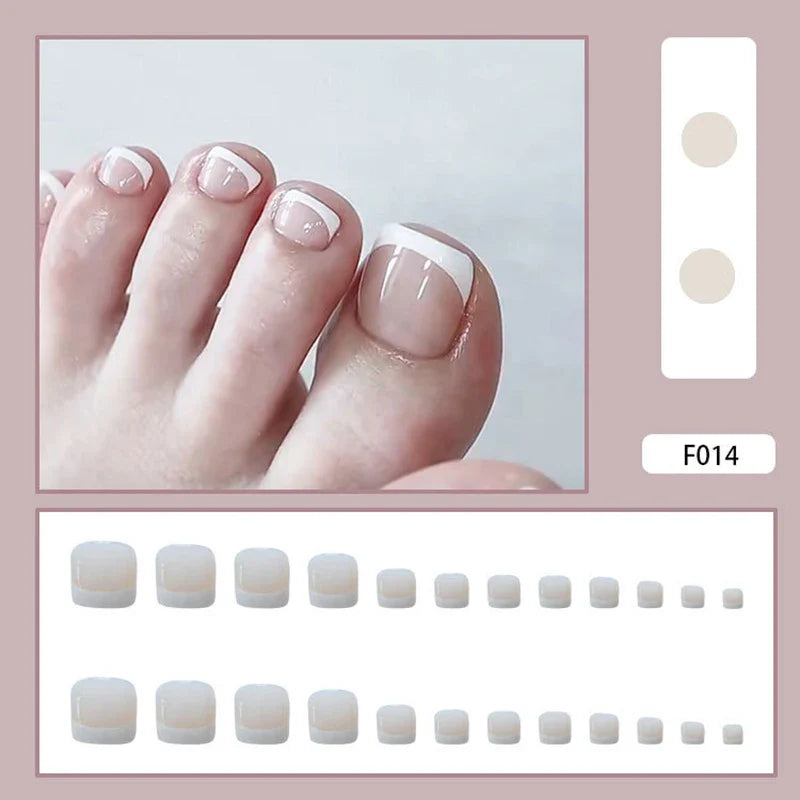 Summer French Toe Nails Set Press On Short Square Acrylic Nail Kits Wearable False Nails Nude Color Fashion Fake Feet Nail Tips - - DYAVOR®