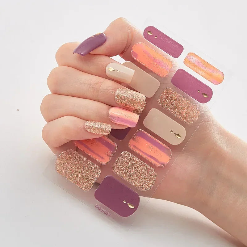 Semi Cured Gel Nails Art Stickers Fashion Solid Color Manicure Decal UV LED Lamp Need Gel Nail Decals Nail Sticker Decoration - - DYAVOR®