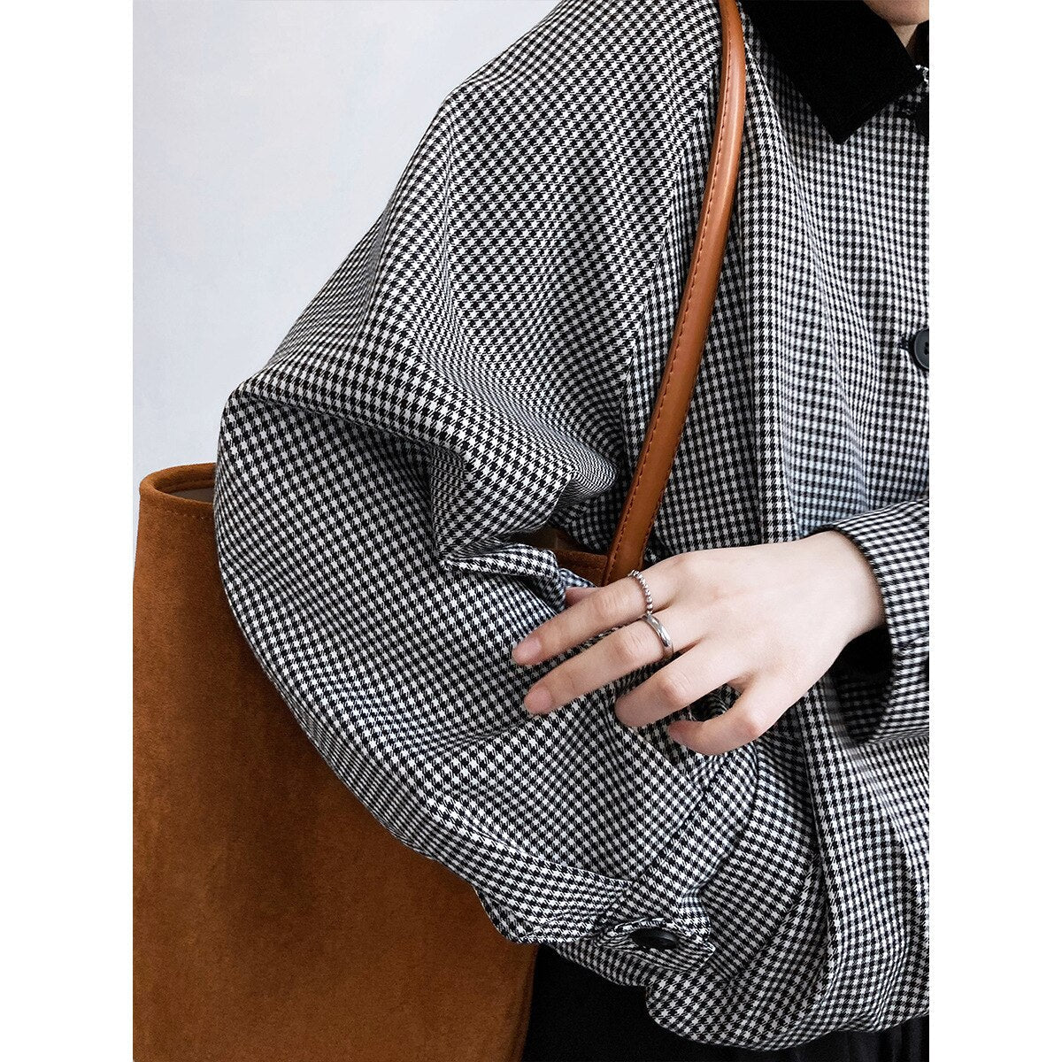 American style retro bird check small lapel velvet patchwork jacket jacket women's casual fashion top - - DYAVOR®
