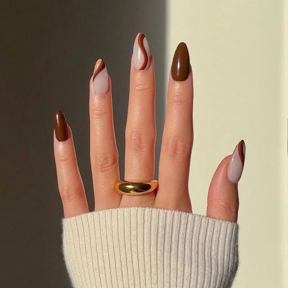24Pcs/Set Almond Gradient Press On Nail Art Wearable Fake Nails Pointed Simple Ballet Coffin Reusable False Nails Tips Finished
