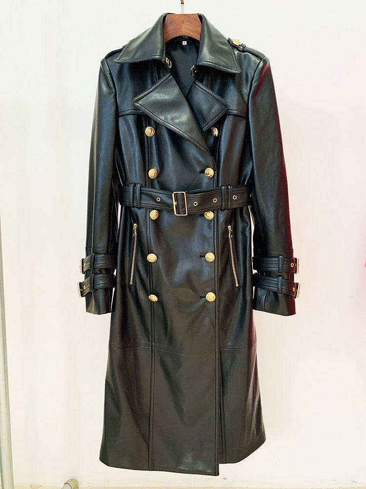 Leather Long Trench Over Coat - Trench Coat - DYAVOR®