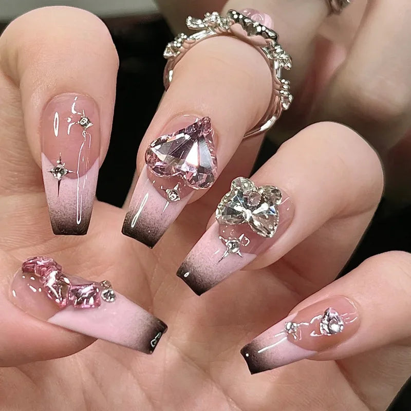 Autumn French False Nails with Butterfly Pearl Decor Bride Fake Nail Wearable Press on Nails Coffin Ballet Nail Tips for Girls - - DYAVOR®