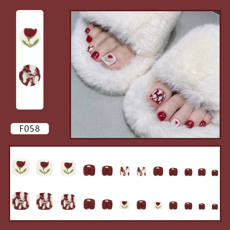 24pcs Wearable White-Edged French Manicure Toenails Full Cover Press On Fake Toenails DIY Artificial Acrylic False Toenails