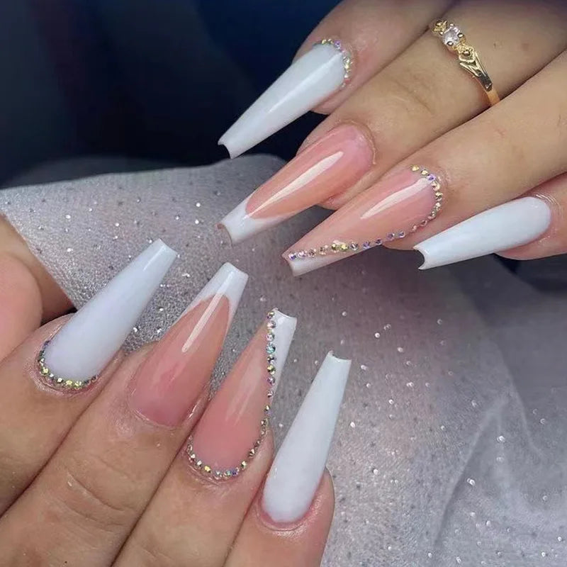 wearable full cover long ballet French coffin white False Nails with glue matte red black pink white artificial nails press on