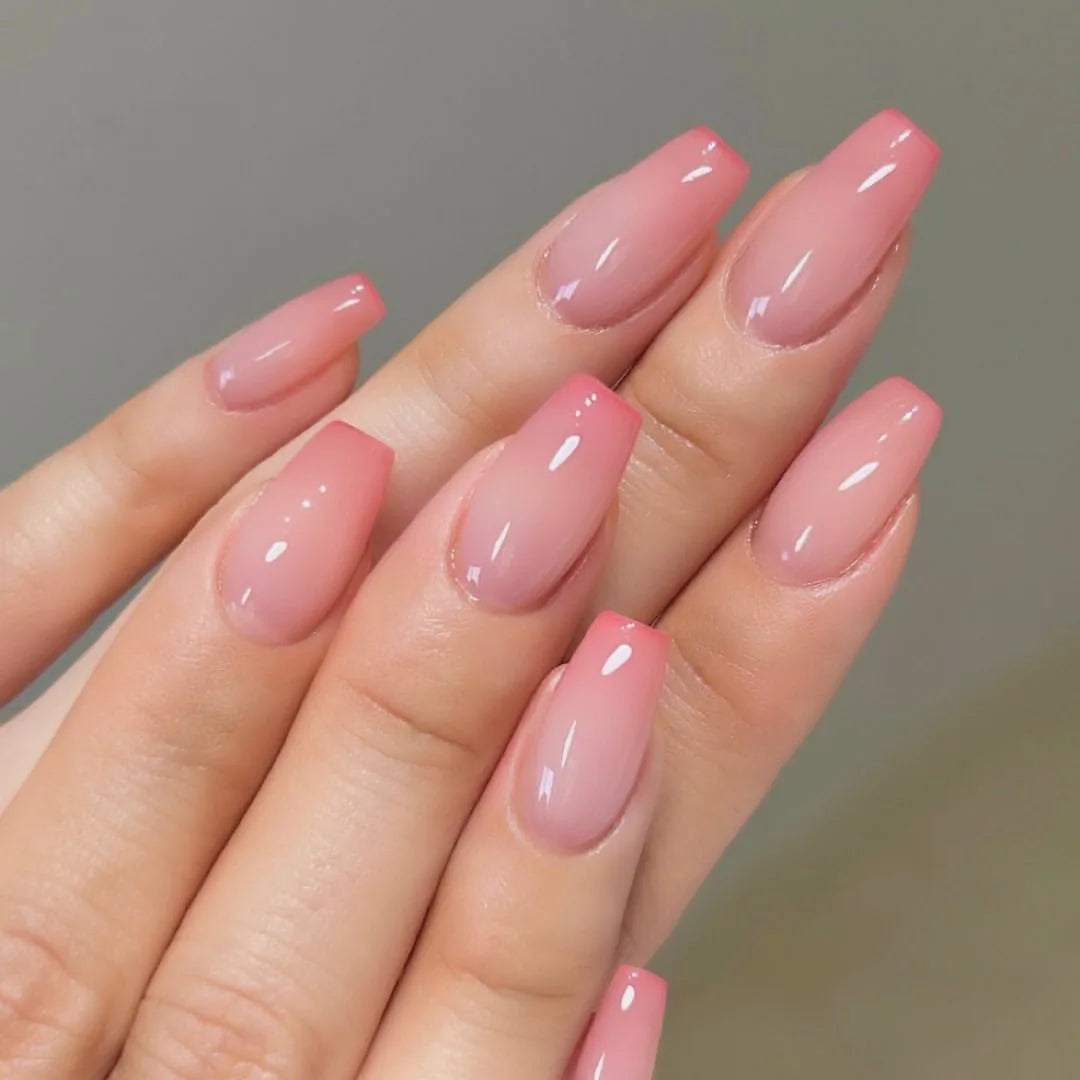 Gradient False nails French Ballerina Fake Nails Stars Blue White Wavy Flowers Nails Full Cover Press on Nails DIY Detachable - - DYAVOR®