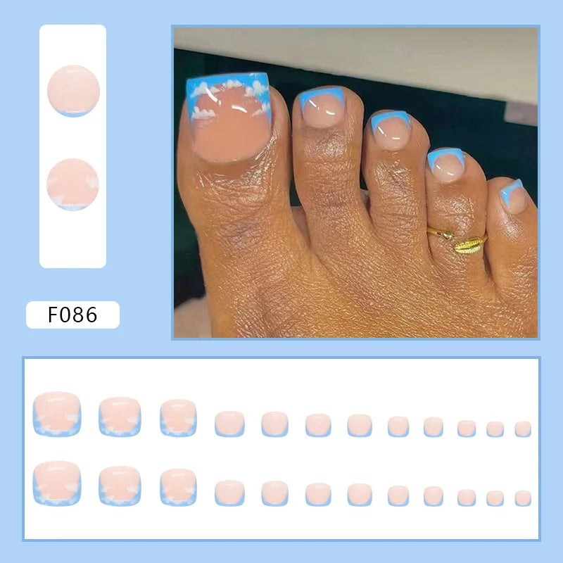 24pcs Wearable White-Edged French Manicure Toenails Full Cover Press On Fake Toenails DIY Artificial Acrylic False Toenails