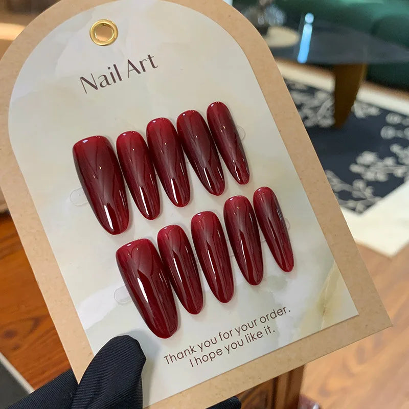 10 pcs Wearing False Nails Fake Nails Pure Handmade 【stepmother】 Complimentary Nail Enhancement Kit - - DYAVOR®