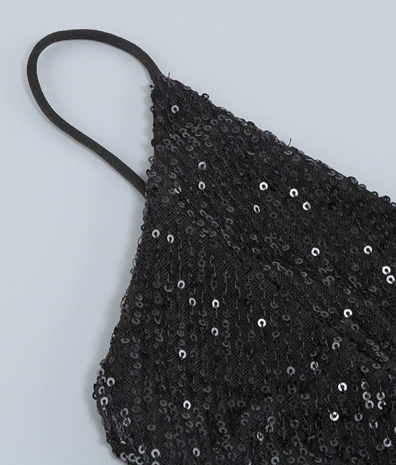 Black Sequined Mini Dress with Feathers - - DYAVOR®